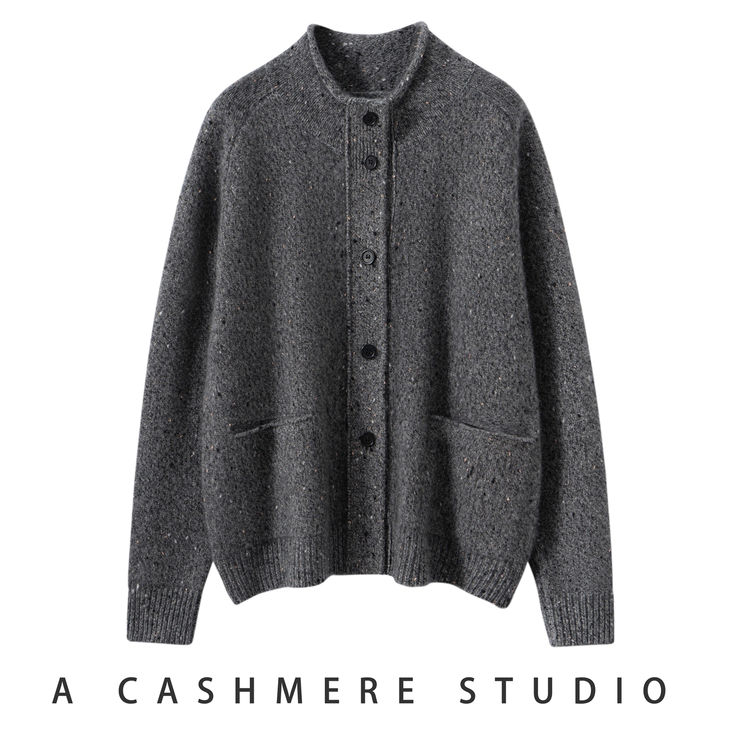 秋冬新款加厚100纯山羊绒开衫女休闲宽松系扣外搭慵懒带兜针织衫