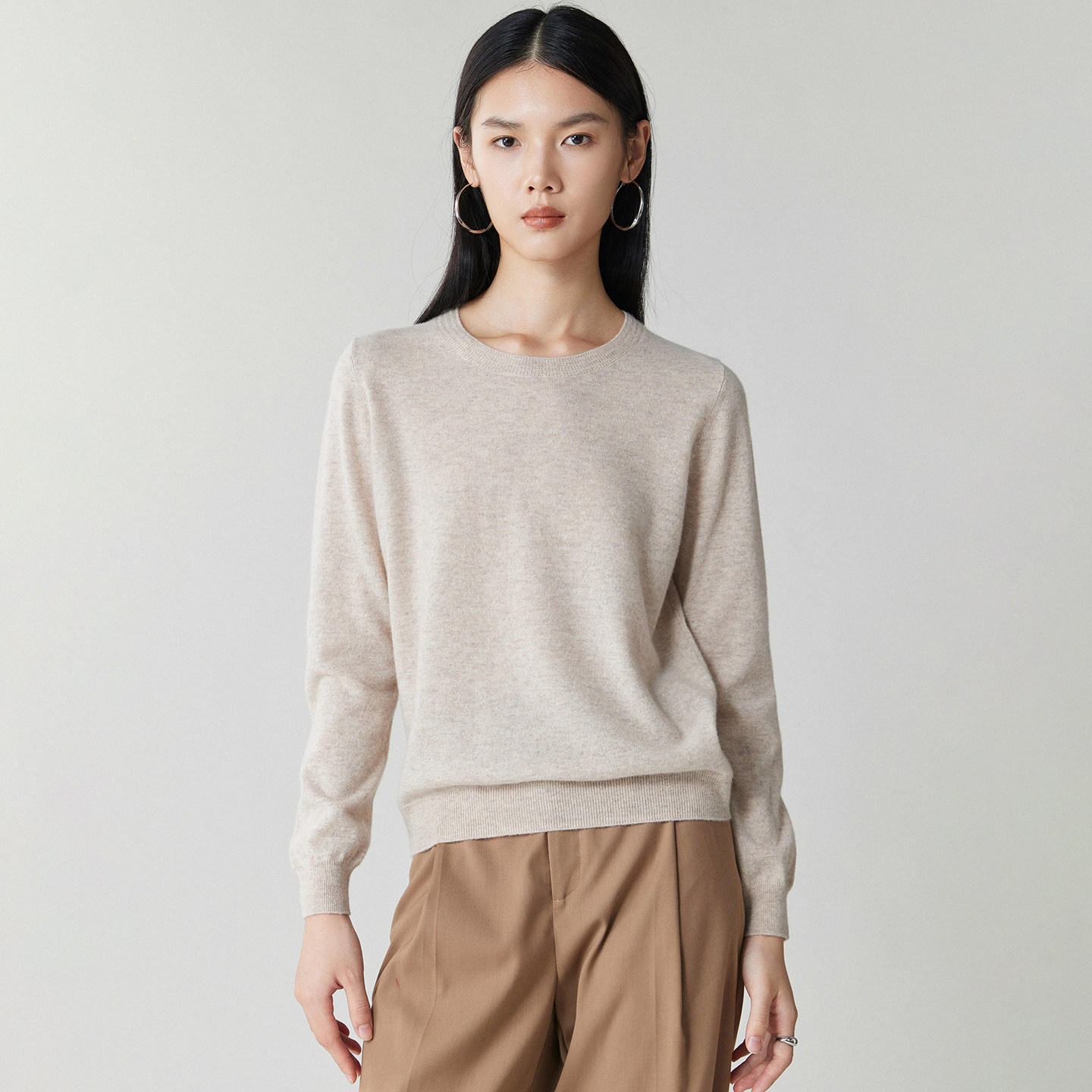 秋冬新款精纺圆领羊绒衫女100%山羊绒宽松简约百搭纯色针织打底衫,女装/女士精品,羊绒衫,淘宝优惠券,粉丝福利购,淘宝优惠卷