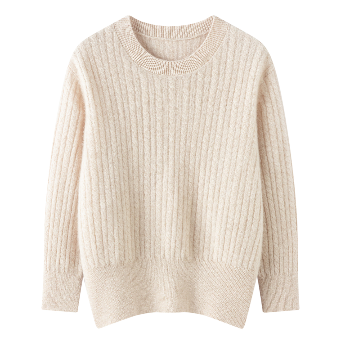 秋冬新款圆领麻花100%山羊绒衫女宽松休闲纯色软糯百搭针织衫打底