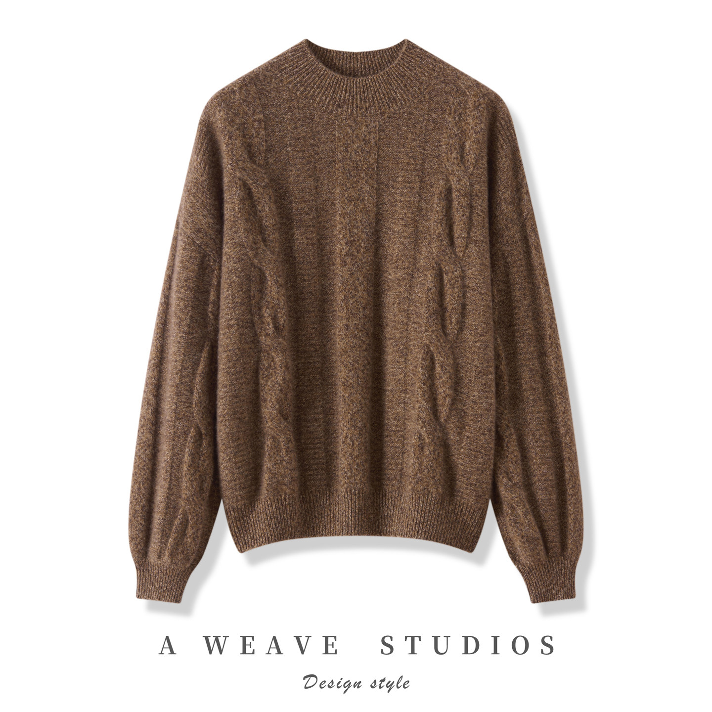 100%纯山羊绒衫女花纱半高领宽松时尚落肩绞花加厚简约百搭针织衫,女装/女士精品,羊绒衫,淘宝优惠券,粉丝福利购,淘宝优惠卷