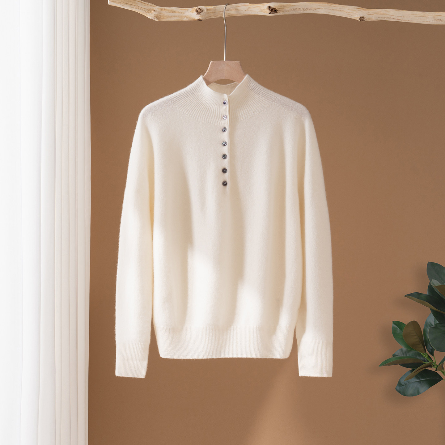 100%纯山羊绒衫女半高领半开系扣针织套衫宽松显瘦毛衣外套打底衫,女装/女士精品,羊绒衫,淘宝优惠券,粉丝福利购,淘宝优惠卷