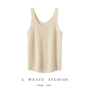 正反两穿100%纯山羊绒针织背心女含金银丝圆V领无袖 毛衣内搭吊带