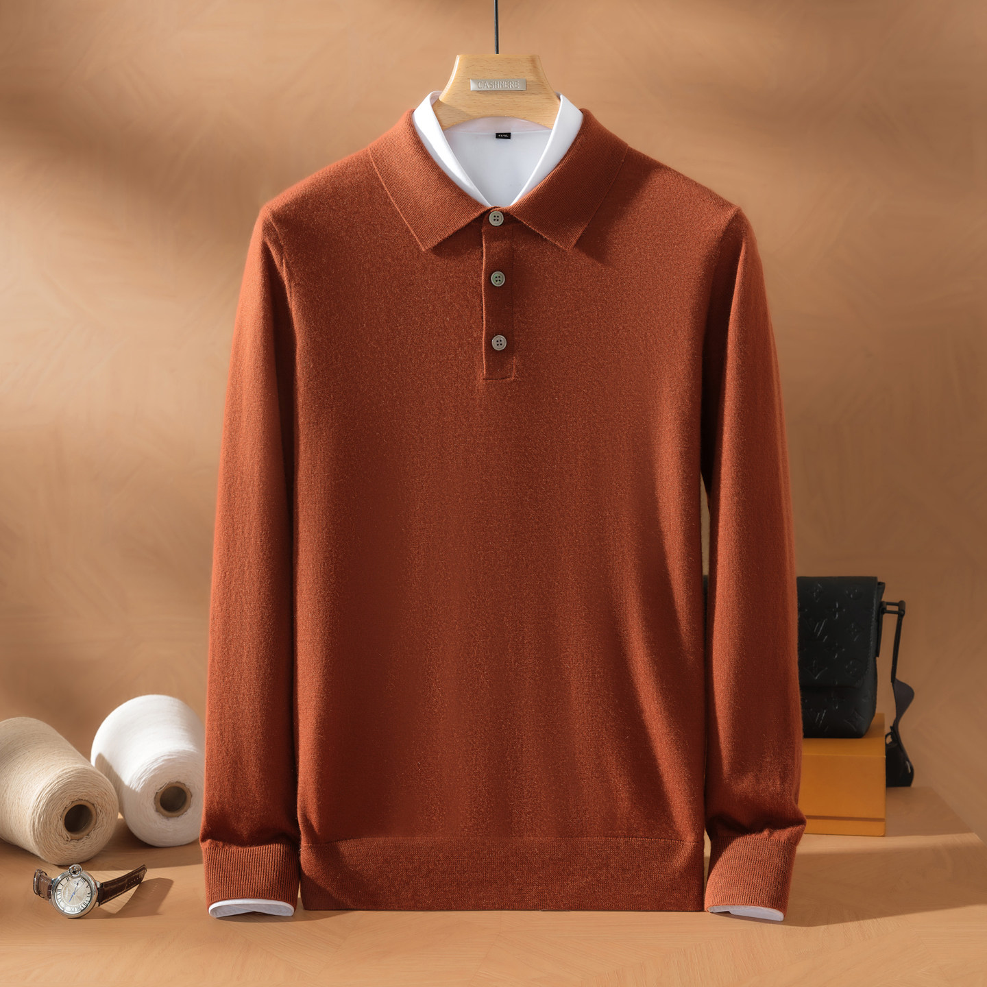 25秋冬新款100%精纺山羊绒POLO衫男士衬衣长袖时尚休闲毛衣针织衫,男装,羊绒套衫,淘宝优惠券,粉丝福利购,淘宝优惠卷