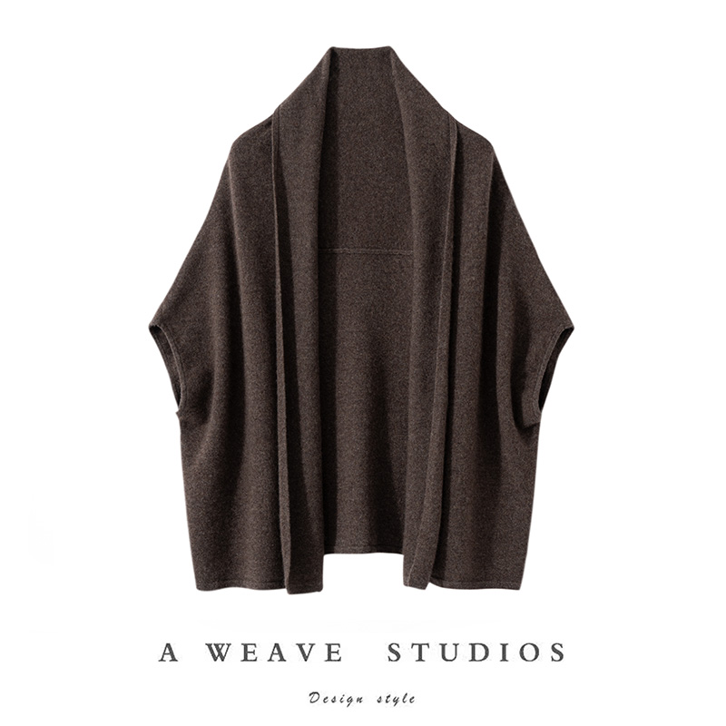 100纯山羊绒女慵懒针织披肩外套