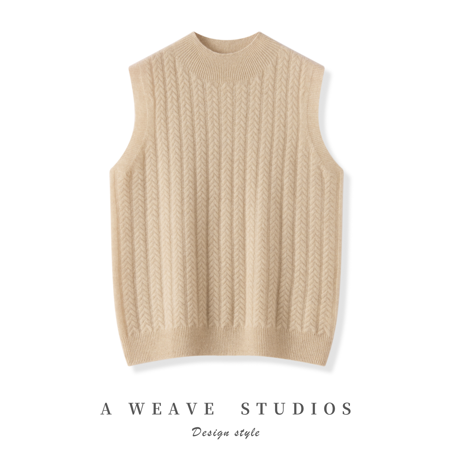 秋冬新款轻奢圆领100%山羊绒背心女无缝宽松无袖毛衣针织马甲坎肩