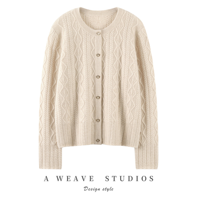 2025秋冬新款100%纯山羊绒衫女款加厚圆领麻花百搭针织打底衫毛衣