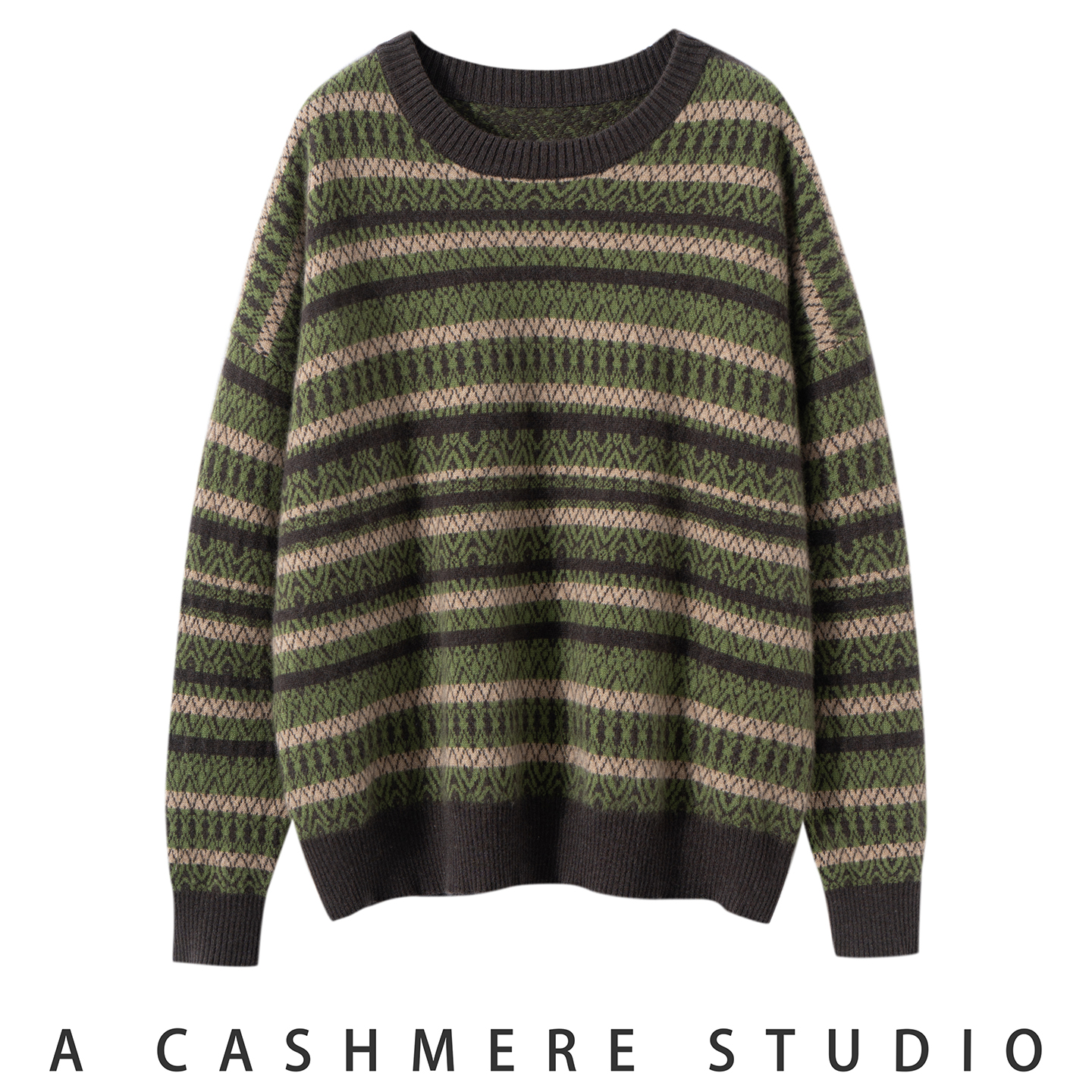 25秋冬新款100%山羊绒女加厚条纹复古宽松慵懒风针织衫设计感上衣