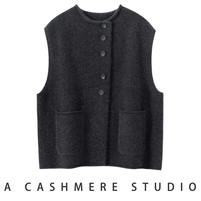 秋冬新款加厚100%山羊绒马甲女洋气系扣外搭高质叠穿针织无袖开衫