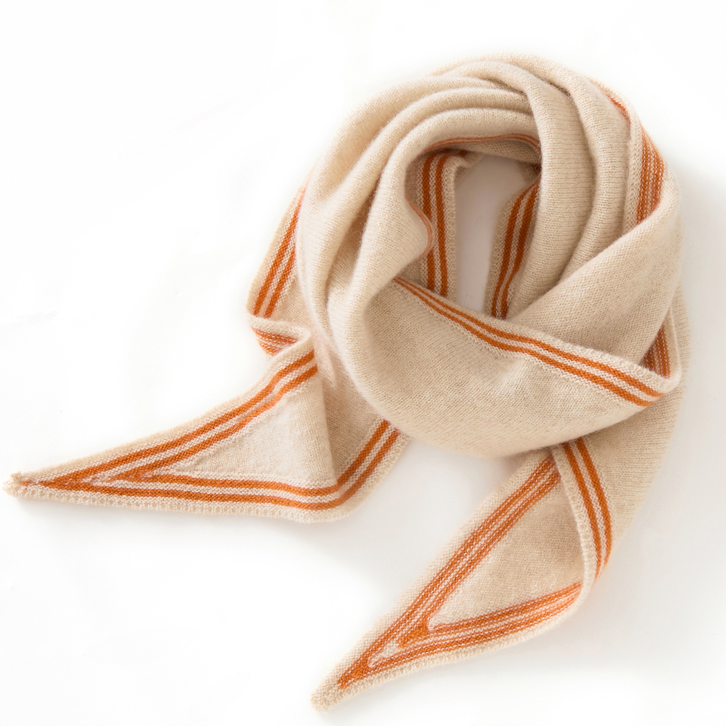 2025秋冬新款100%纯羊绒针织三角围巾软糯保暖护颈拼色百搭小围脖