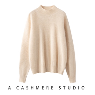 2025秋冬新款 女拉绒半高领上衣纯色百搭宽松毛衣打底 桑蚕丝羊绒衫