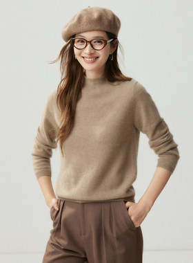 秋冬新款羊绒衫女100纯山羊绒自由领打底衫针织百搭宽松套头加厚