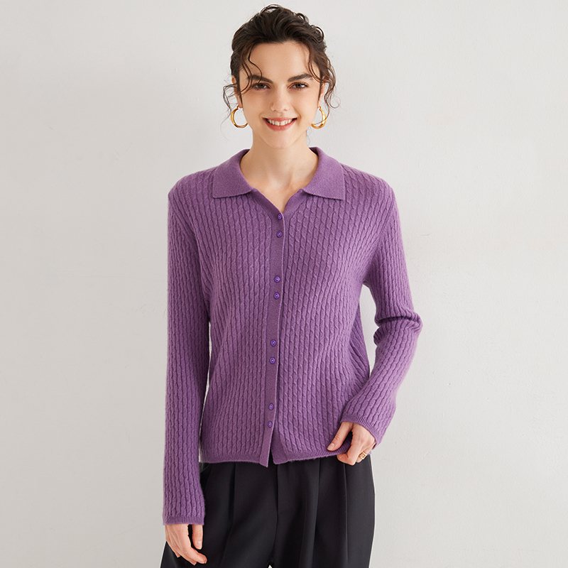 100纯山羊绒开衫POLO领外套上衣