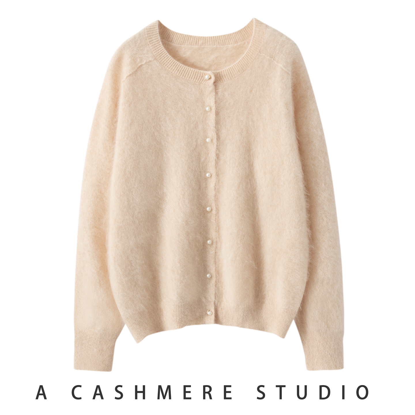 轻柔软糯拉绒100%山羊绒针织开衫女圆领纯色宽松百搭时尚毛衣外套