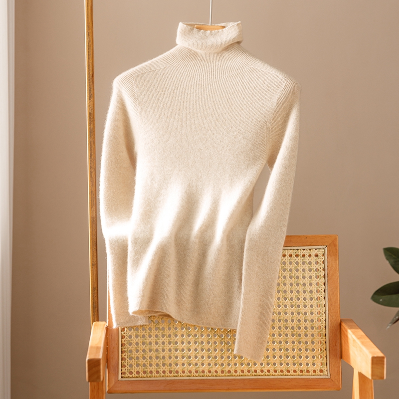 100%纯山羊绒无缝精纺高领针织衫