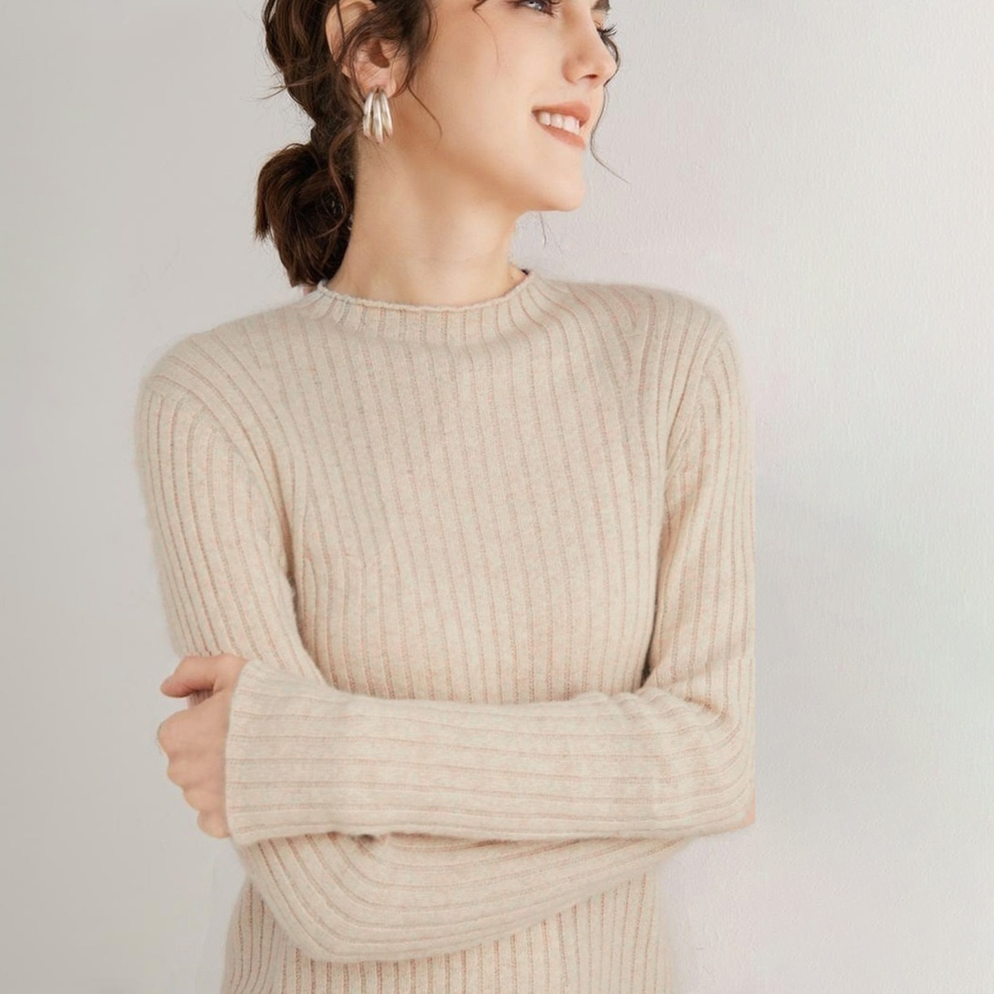 2025秋冬新款100%纯山羊绒衫女半高领修身显瘦针织打底衫内搭毛衣,女装/女士精品,羊绒衫,淘宝优惠券,粉丝福利购,淘宝优惠卷