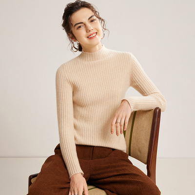 100纯山羊绒衫半高领修身显瘦女