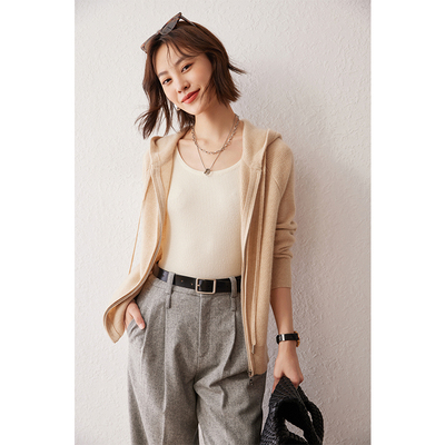 100%山羊绒连帽宽松外搭针织开衫