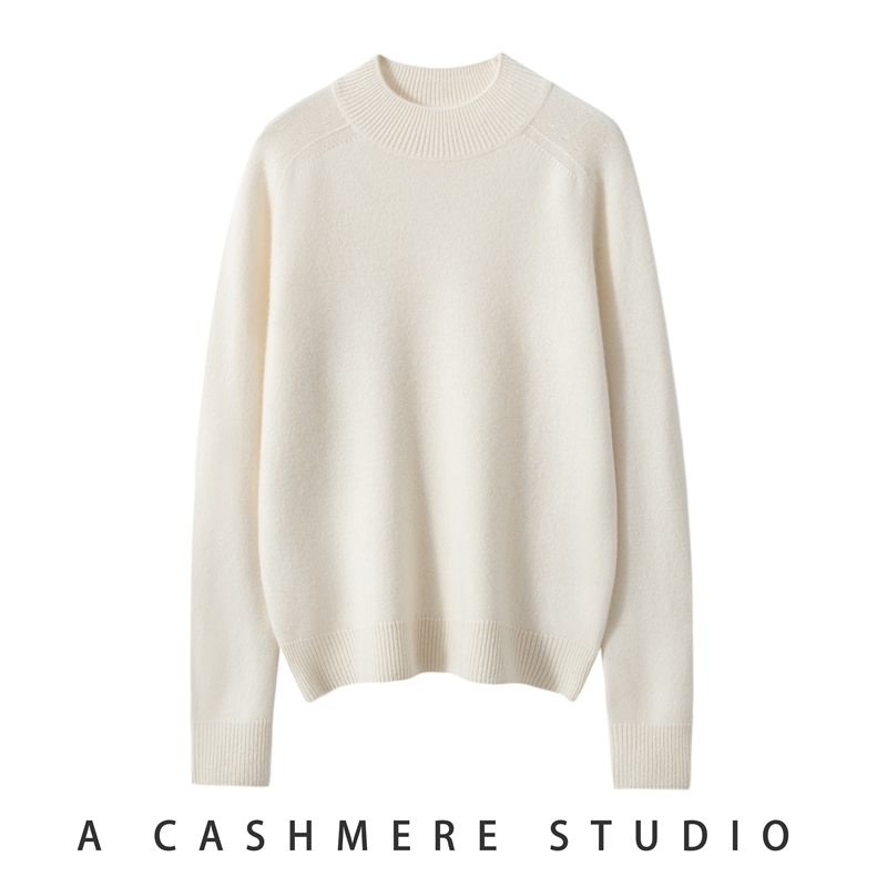 2025秋冬100纯山羊绒衫女半高马鞍肩加厚舒适宽松显瘦针织打底衫