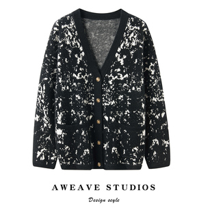 时尚 V领女100%纯山羊绒开衫 宽松慵懒针织外套 羊绒衫 2025秋冬新款