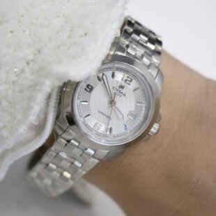 瑞士CYMA西马商务休闲灰色盘精钢自动机械女表低折扣 现货 保修