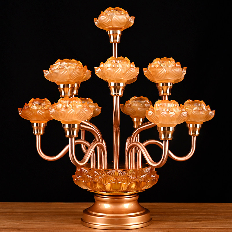 铜合金七彩水晶莲花灯供佛灯长明灯佛前供灯led7913品家用寺庙