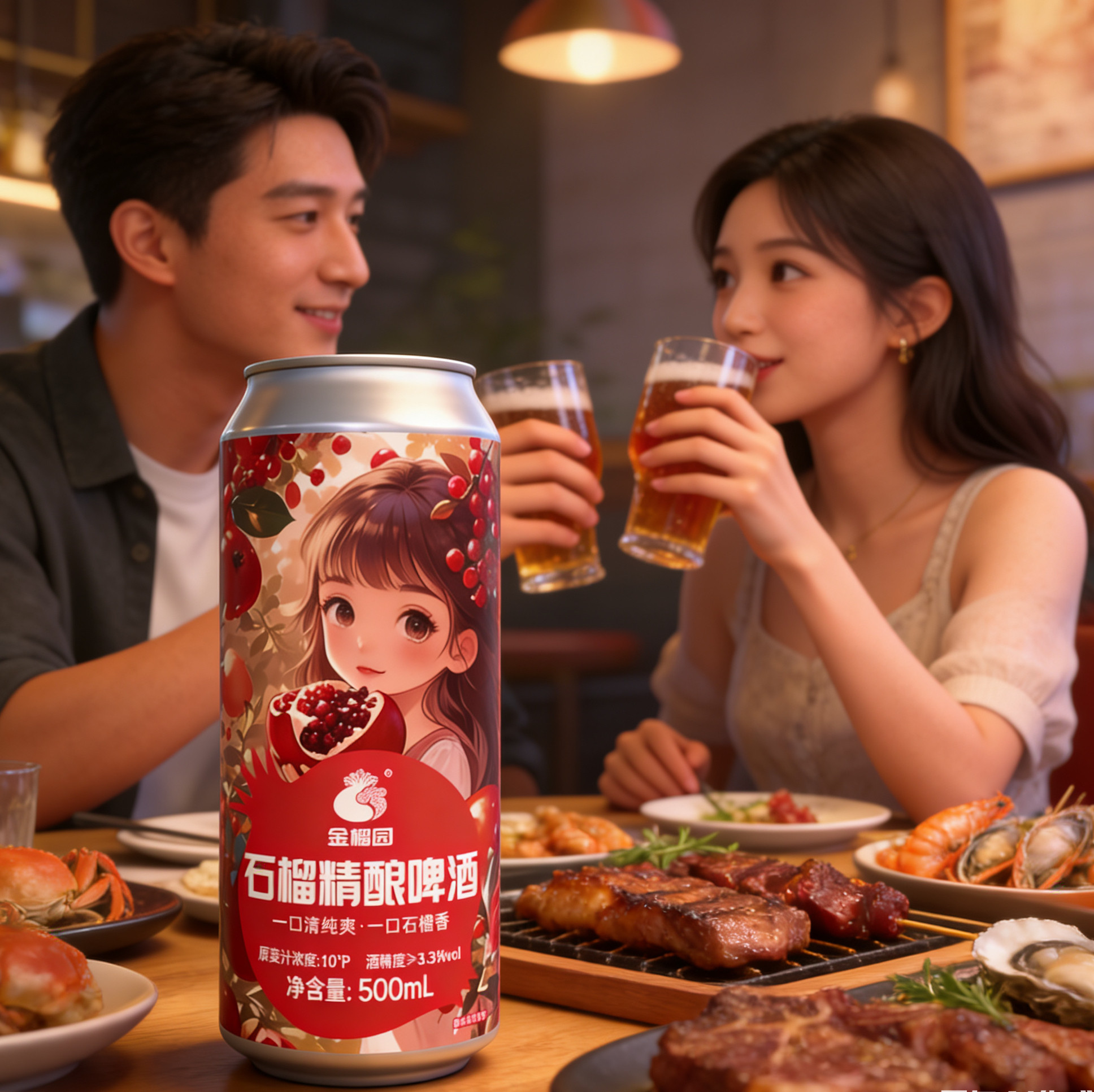 金榴园石榴精酿啤酒低度水果酒微醺清爽500毫升啤酒饮料1L装6瓶