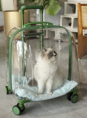 宠物用品户外轻便推车猫拉杆箱防漏猫咪便携大行李箱透明太空舱
