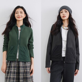 梭家|当时印记|优可丝两色立领正肩秋冬女士短外套百搭复古上衣