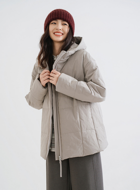 梭家｜空中停歇｜新雪丽棉服高效保暖 松烟灰全棉连帽秋冬女外套