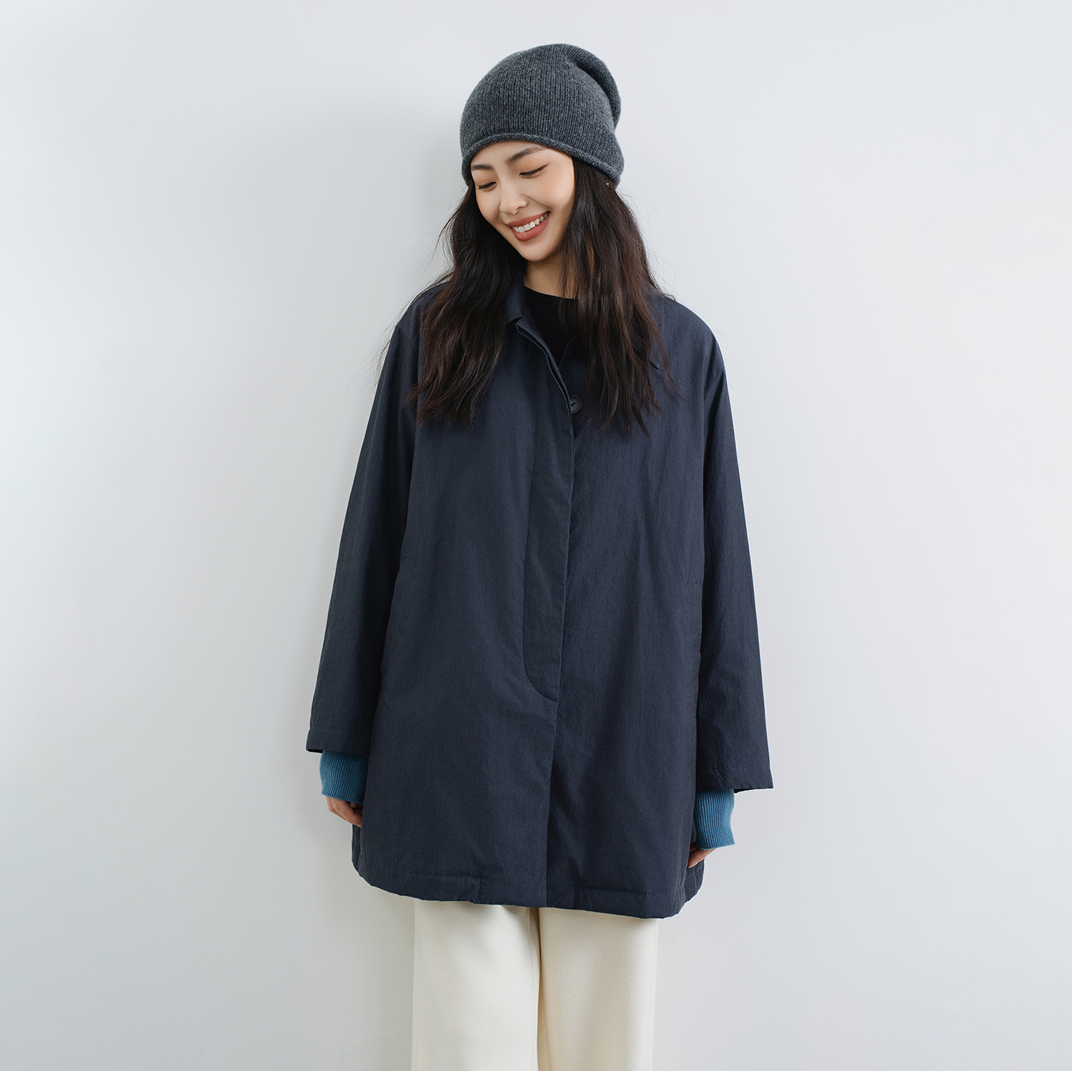 深蓝灰匹马棉夹棉外套