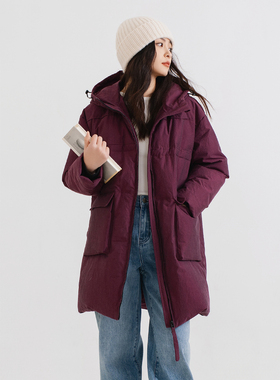 梭家｜邮寄玫瑰｜匈牙利95白鹅绒 紫色中长款长绒棉连帽绒羽服