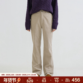 梭家｜晓冬｜简约通勤亚麻棉米灰色灯芯绒直筒裤 女士休闲长裤 百搭