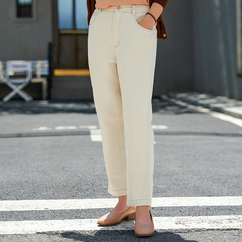 自然腰梭家米白百搭长裤