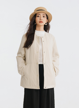 梭家｜素日｜新雪丽棉服高效保暖 杏灰色薄款春季女士棉外套宽松