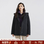 梭家｜觅暖｜新雪丽棉服高效保暖 酵素水洗黑色连帽女士棉外套