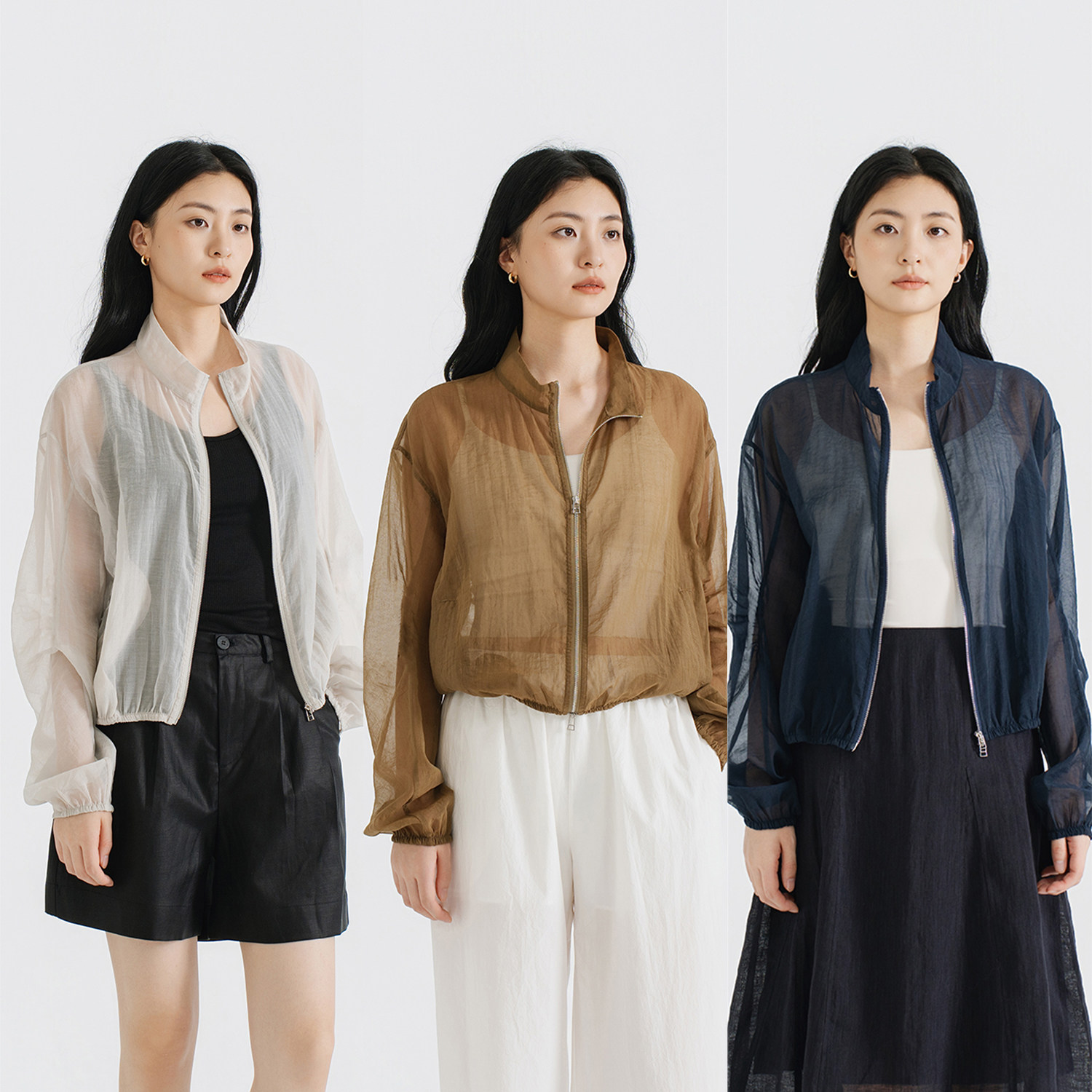 梭家 棉质长袖上衣女2026夏季新款短款拉链文艺风舒适透气 6427MY