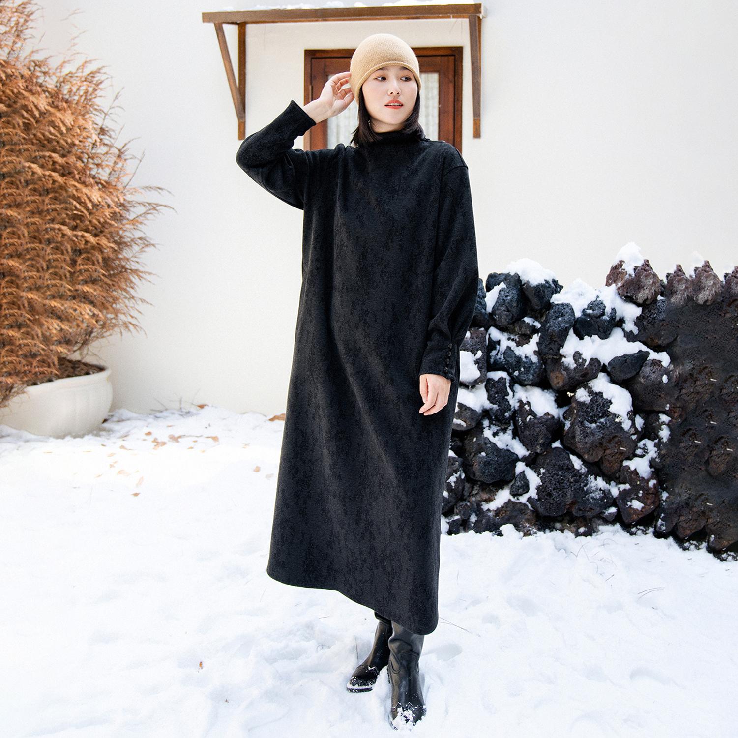 加绒裙羊毛醋酸连衣裙文艺