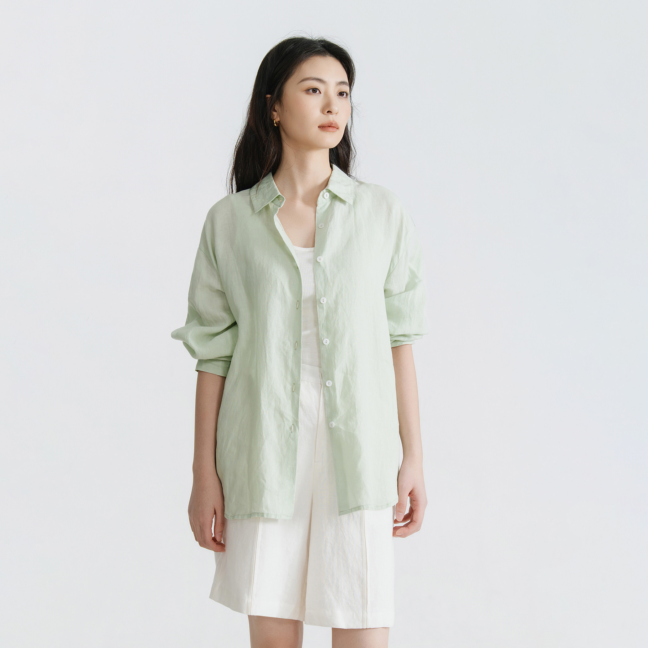 梭家2026夏100%亚麻落肩上衣宽松遮肉显瘦松弛感极简外穿衫6115MF