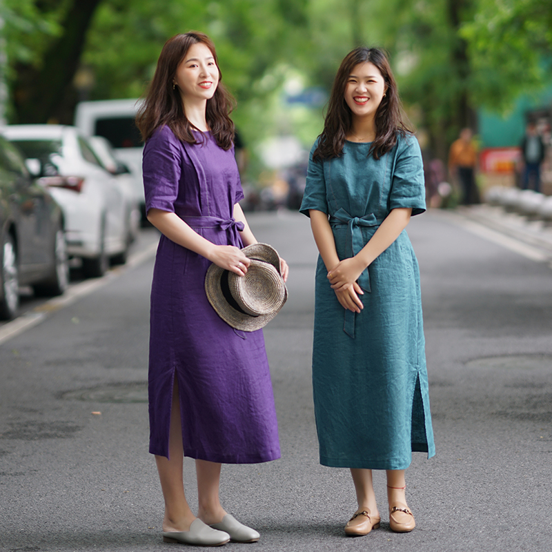 梭家通勤文艺百搭亚麻纯色