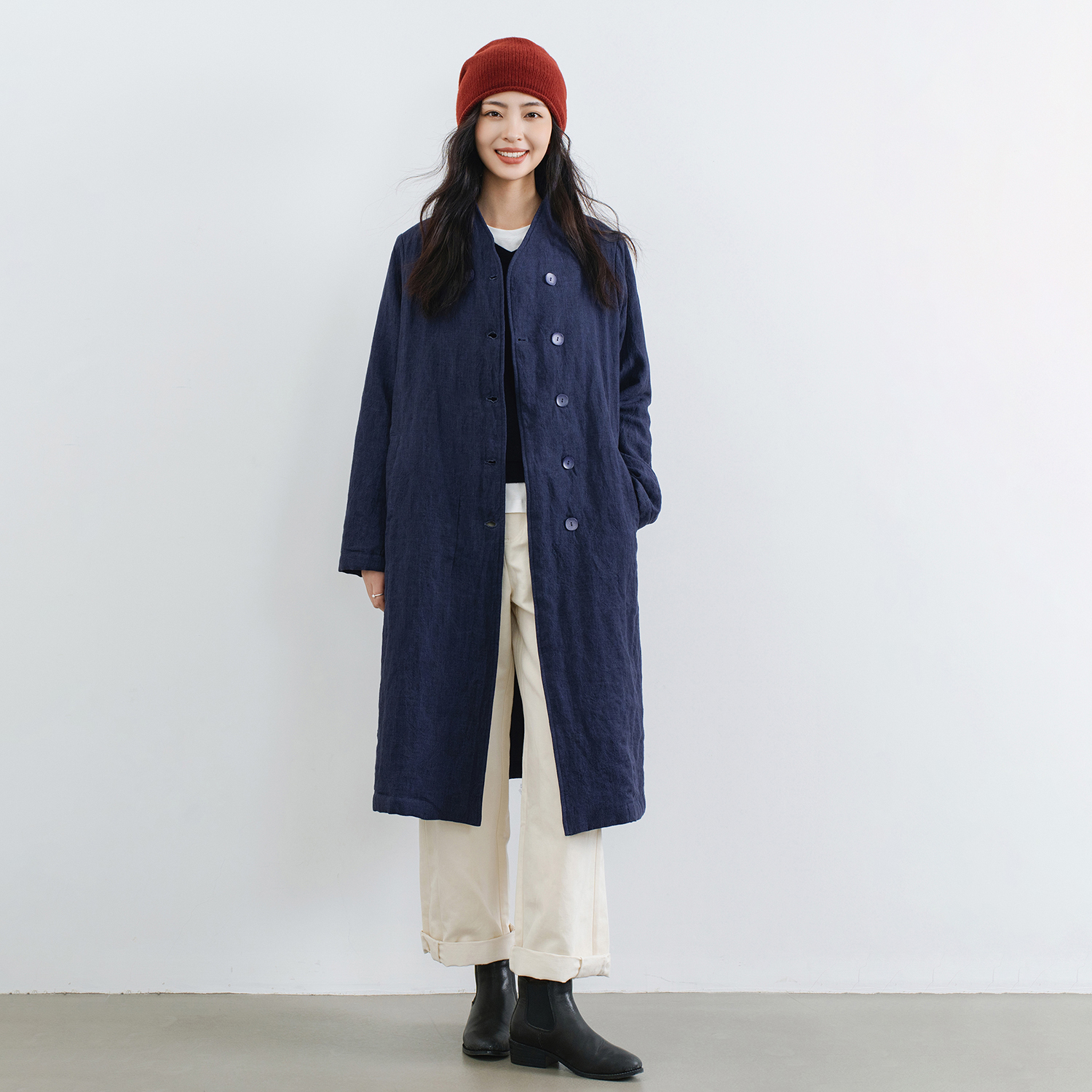 色织蓝亚麻新雪丽棉服