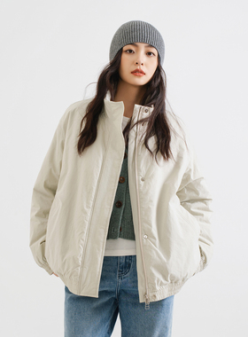 梭家｜载着晴天｜新雪丽棉服高效保暖 青城灰短款纯棉高领女外套