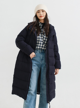 梭家|期盼之上｜匈牙利95白鹅绒 无惧严寒藏青色磨毛亚麻长羽绒服