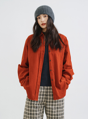 梭家｜你更珍贵｜简约通勤橙红色全棉灯芯绒秋冬女长袖经典衬衫