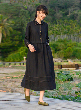 梭家DR11176//通勤文艺百搭其他亚麻连衣裙