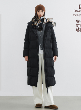梭家｜岁月入怀｜匈牙利95白鹅绒 黑色长款棉锦混纺女加厚羽绒服