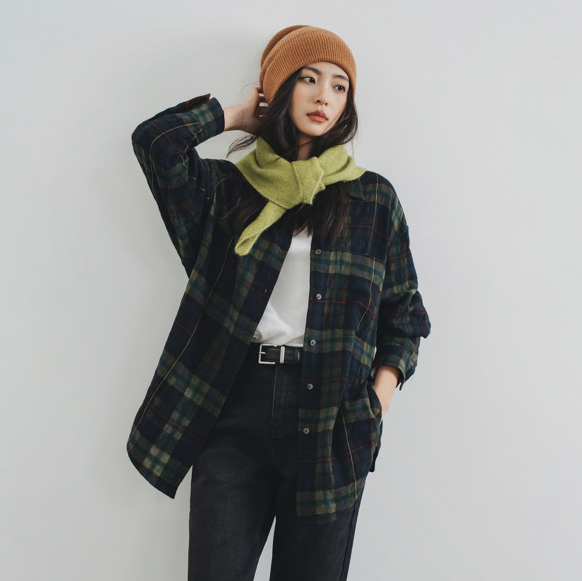 梭家｜期待许久｜简约通勤复古格纹美丽奴羊绒长绒棉女长袖衬衫