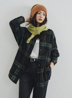 梭家｜期待许久｜简约通勤复古格纹美丽奴羊绒长绒棉女长袖衬衫