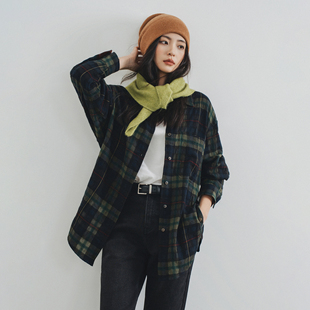 梭家｜期待许久｜简约通勤复古格纹美丽奴羊绒长绒棉女长袖衬衫