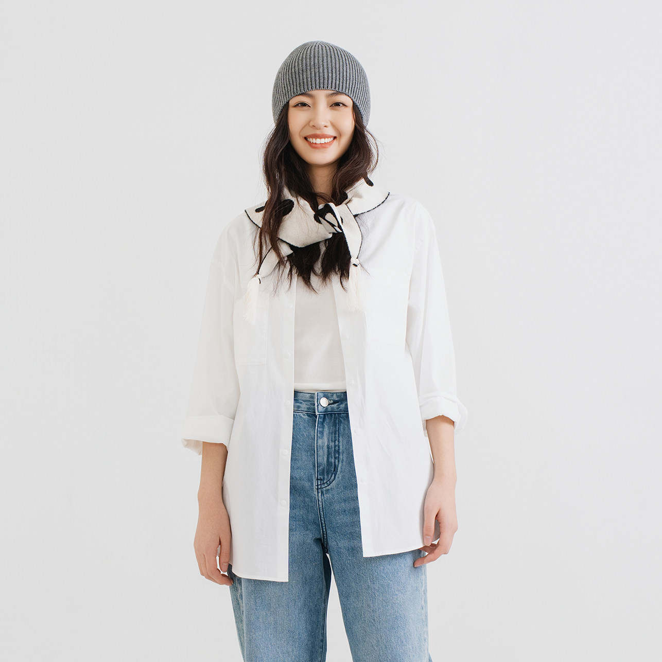 梭家｜白帆｜简约通勤小圆领棉长袖衬衫女士百搭白色休闲上衣