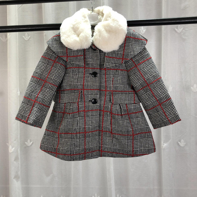 迪迪L品牌撤柜童装中小童女童千鸟格呢大衣儿童秋冬夹棉呢子外套